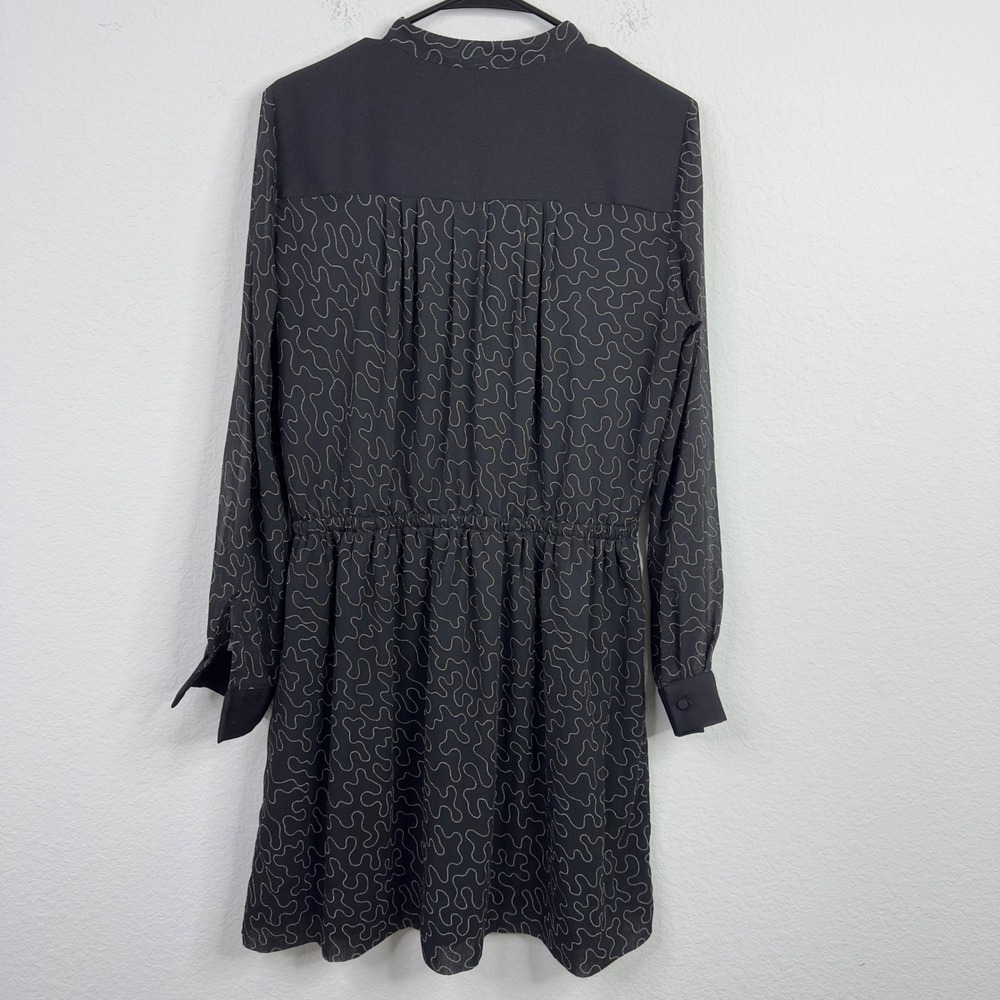 Club Monaco Dress Womens 10 Black Abstract Chiffon Preppy Parisian Minimalist - Picture 3 of 8